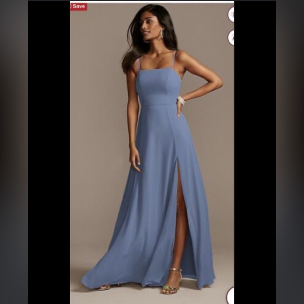 Steel Blue Spaghetti Strap Chiffon Bridesmaids Dress David’s Bridal